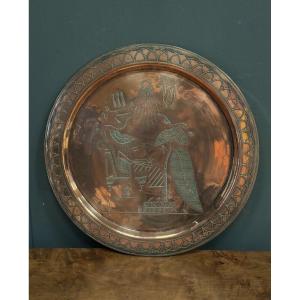 20th Century Egyptian Tea Tray In Richly Engraved Copper Or Brass