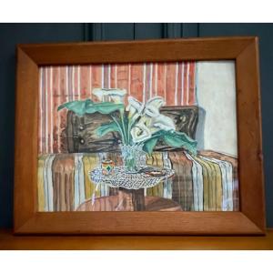 Watercolor On Still Life Paper By Varnier Natural Wooden Frame 20th Century