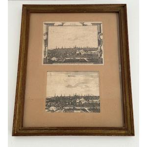 Two 18th Century Engravings Representing Rennes In Baguette Frame