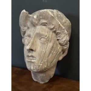 Antique Plaster Sculpture Of Female Face Early 20th Century