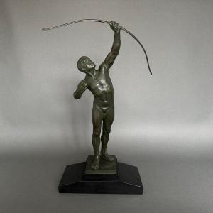 Archer en bronze Art déco par Victor Demanet 1932 marbre noir