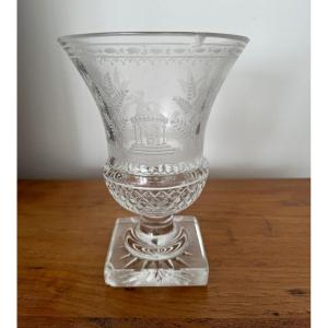 Early 19th Century Cut Crystal Vase, Grindstone Decoration, Cherub Decoration