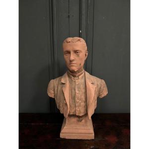 Terracotta Bust By Aragon 1887 19th Century Man Costume