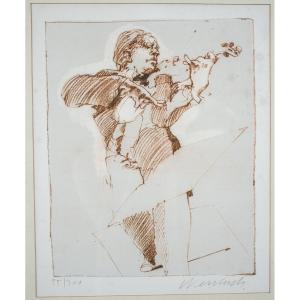 Lithographie contresignée par Claude Weisbuch numérotée 55/300 violoniste