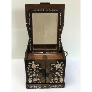 Cabinet China Or Indochina 19th Century Ironwood Inlaid With Mother-of-pearl Marquetry