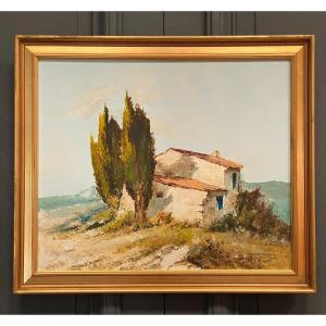 Huile sur toile par Jean-Claude Guignardeau paysage de Provence
