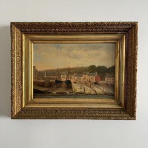 Huile sur toile par F. Lemoine le port de Nantes fin XIXe cadre stuc