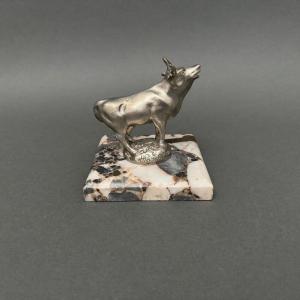 Mascot Representing A Cow In Silvered Bronze Made By H. Payen