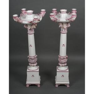 Pair Of Jacob Petit Rihouet 5-light Torch Candelabra With Caryatid Decoration