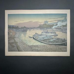 Lithographie par Henri Rivière Le pont des Saints-Pères et le Louvre