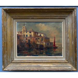 Oil On Masonite Initials Cr Venice 20th Century