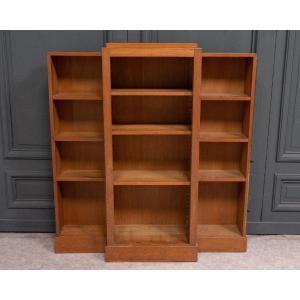 Art Deco Bookcase In Light Oak Veneer 1930 Geometric 12 Niches