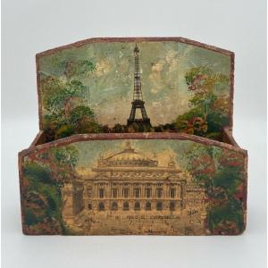 Porte-courrier Tour Eiffel et Opéra monuments de Paris début XXe peinture