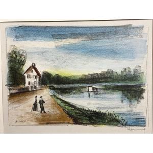 Original Lithograph Proof Signed Maurice Vlaminck Riverside