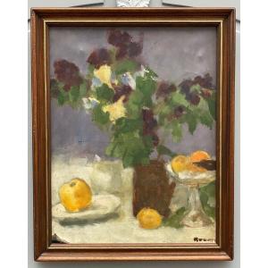 Oil On Canvas By Isabelle Rouault Still Life 20th Century