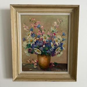 Oil On Canvas By S. Lalanne Bascle Still Life Mid 20th Century