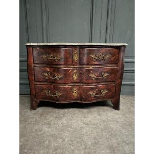 Commode XVIIIe Louis XV en marqueterie ornementée d'un marbre