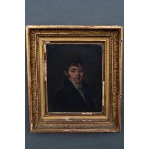 Huile sur toile portrait d'homme en redingote époque Empire début XIXe