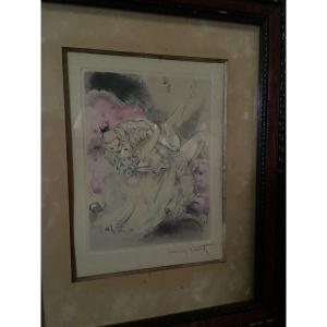 Lithograph By Louis Icart Representing An Erotic Couple 20th Century