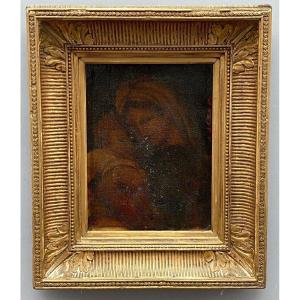 Huile sur toile Vierge à l'Enfant signature rouge début XVIIIe