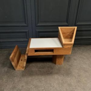 1970s Coffee Table In White Laminated Pine Wood With 20th Century Magazine Rack