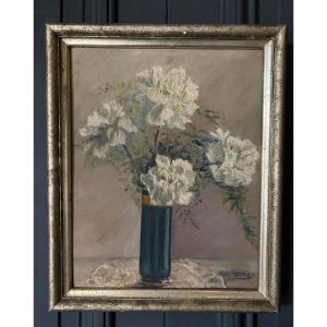 Huile sur carton Stany Gauthier nature morte bouquet de fleurs début XXe