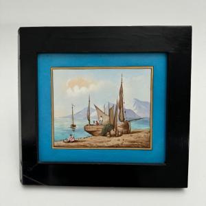 Boat Scene Painted On Porcelain Late 19th Century Front And Back