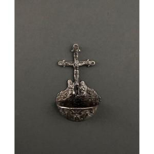 18th Century Silver Holy Water Font With Calvary Decoration