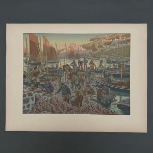 Lithographie par Henri Rivière Au Vent de Noroît - Le Port