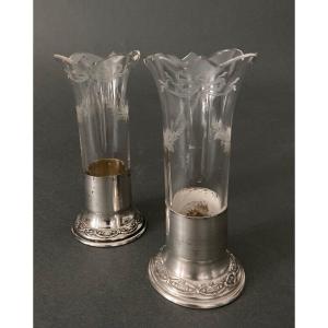 Pair Of Orfèvre Ab Soliflore Tealight Holders With Minerva Silver Base