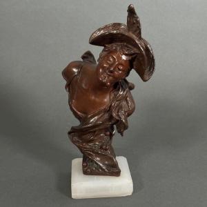 Bronze jeune fille aux cerises par Van der Straeten triple patine