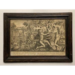 18th Century Engraving Adam And Eve The Temptation Sin Genesis Chapter 3 Basset