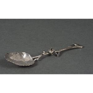 Silver Dessert Spoon Initials Sm Naturalist Branch 64 Grams