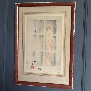 Lithograph Louis Icart Drypoint La Frileuse 20th Century