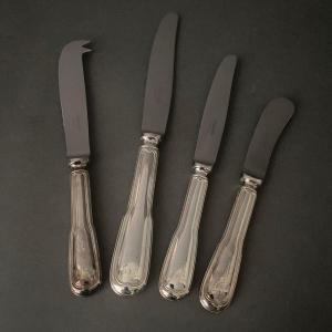 Set Of 14 Silver-plated Knives From Christofle, Uniplat Model