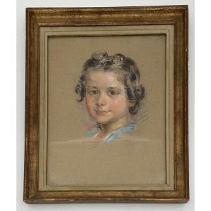 Aquarelle sur carton A. Adviey portrait 1930 cadre doré