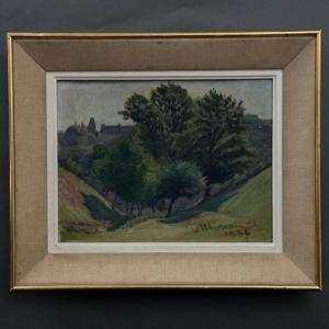 Oil On Cardboard By Mereau 1936 Representing A Grove Of Trees