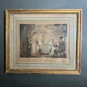 18th Century Color Engraving By Choubard Psyche At The Bath Pearl Frame