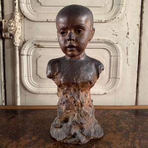 Sculpture en terre cuite atelier Charles Filleul enfant en buste XXe