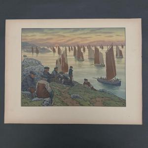 Lithographie par Henri Rivière Au Vent de Noroît - Les Vieux