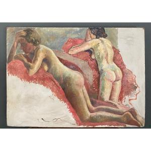 Portrait Of Reclining Naked Women, Workshop Of Guillot Rafaillac, Oil On 20th Century