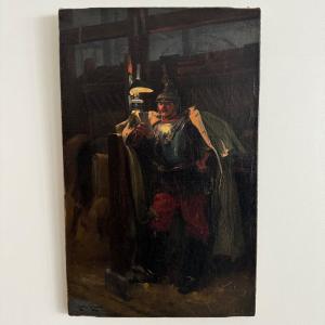 Portrait de soldat XIXe dans une écurie par Marius Roy peintre de marine