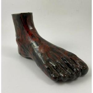 Glazed Terracotta Foot 1950 Design Sculpture Curiosity Cabinet