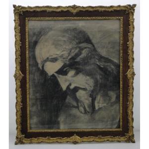 Charcoal Drawing Christ 19th Century Plaster And Wood Frame