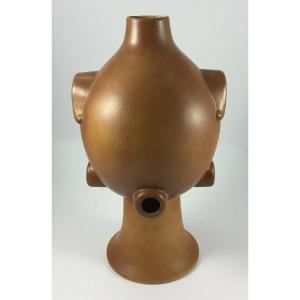 Vintage 1960s Ceramic Sculpture With Brown Patina Application