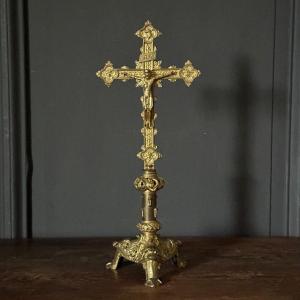 Crucifix en bronze doré XIXe Napoléon III