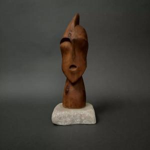 Portrait de guerrier en bois sculpté par Calin Hentea XXe 1995