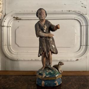 Statuette représentant un sujet religieux XVIIIe bois polychrome