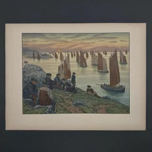 Lithograph By Henri Rivière In The Wind Of Noroît - The Old