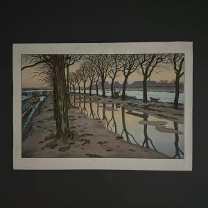 Lithographie sur papier de Chine par Henri Rivière L'Ile des Cygnes